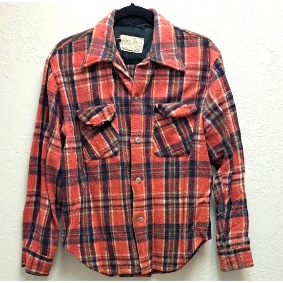 Mac Campbell Flannel Shirt Mens M Red Plaid Wool Blend Vintage XL 80s Hong Kong - Picture 1 of 11